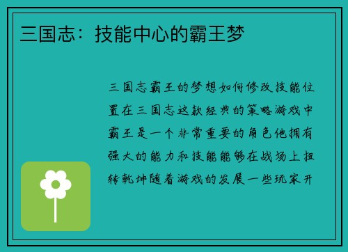 三国志：技能中心的霸王梦