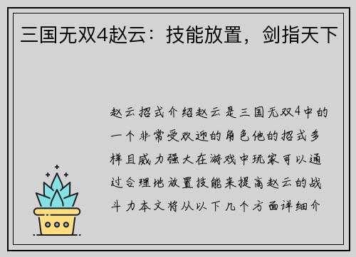 三国无双4赵云：技能放置，剑指天下